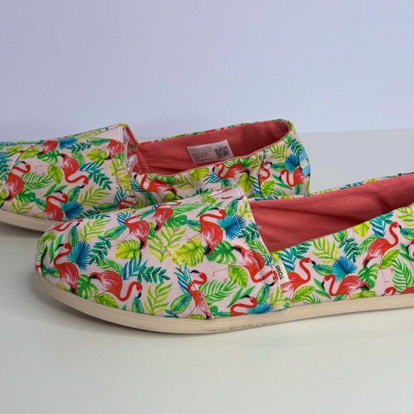 Women's 10 Toms X Paper Source Alpargata Flamingo Canvas Loafers - Picture 3 of 8